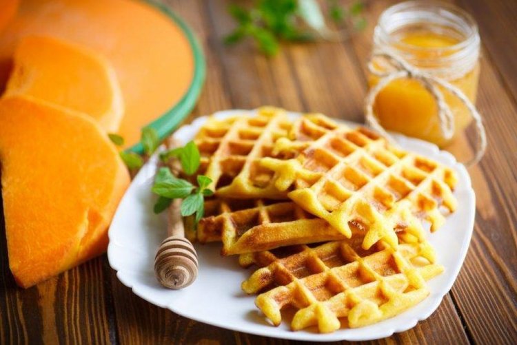 Творожные вафли с тыквой в вафельнице
