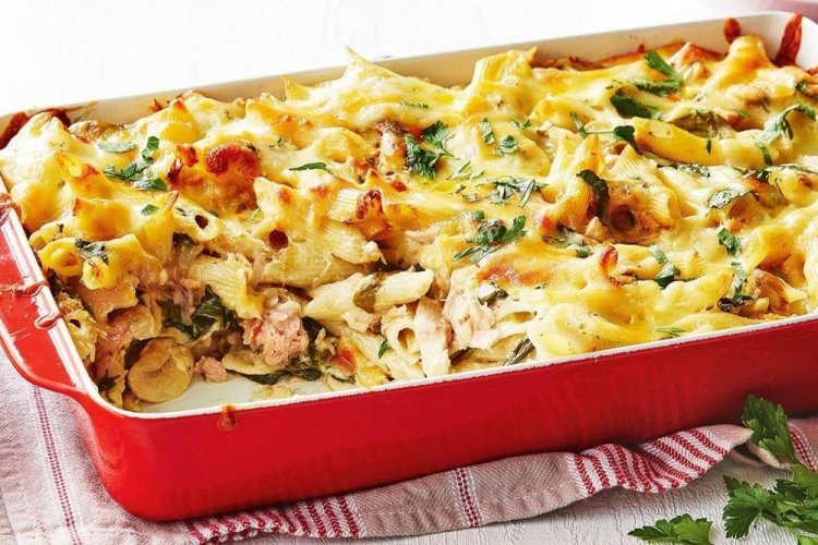 Макароны с сыром и тунцом в духовке