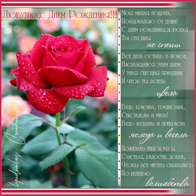 Трогательные и добрые открытки «С Днем рождения, Люба!»