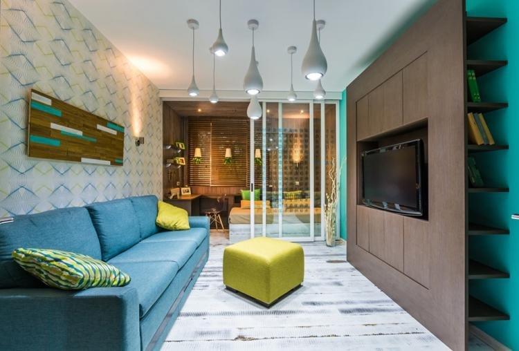 Люстра и светильники - Дизайн гостиной в стиле минимализм