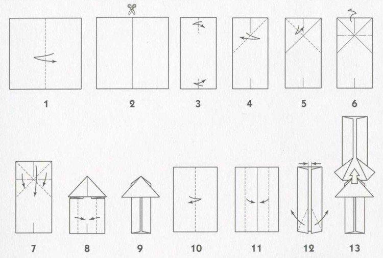 Как сделать ракету из бумаги из двух деталей