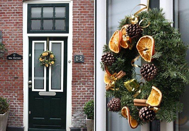 Новогодний венок с цитрусовыми - Как украсить входную дверь на Новый год