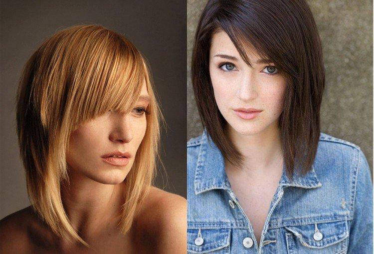 Каре с косой челкой на средние волосы