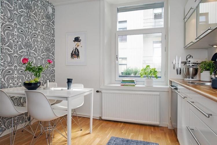 Как комбинировать обои с рисунком - Комбинирование обоев на кухне