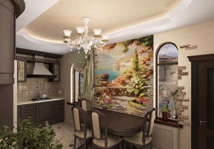 Отделка ниш и настенные панно - Комбинирование обоев на кухне