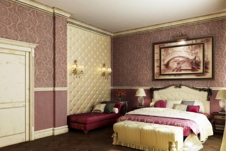 Горизонтальное комбинирование обоев в спальне