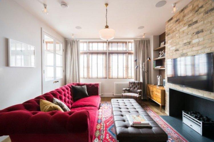 Красный цвет в интерьере гостиной - фото