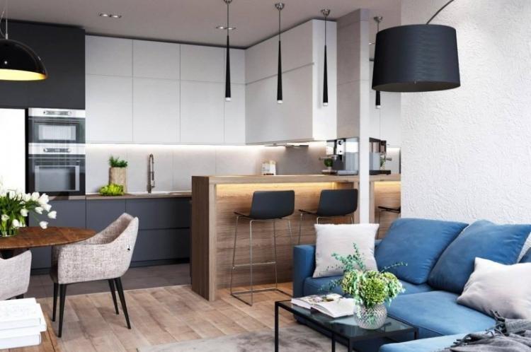Дизайн кухни-гостиной в современном стиле - фото
