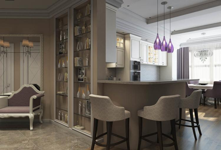Кухня-гостиная в стиле современная классика - дизайн интерьера