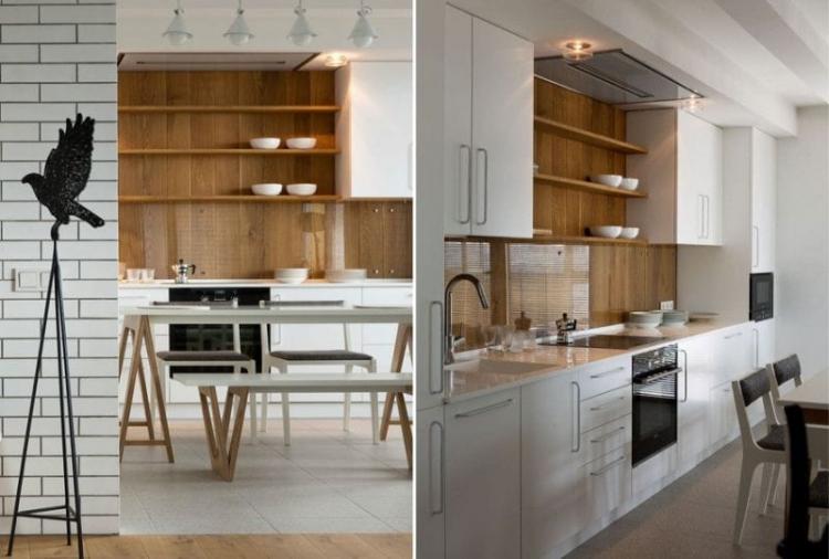 Ламинат на стене на кухне - фото