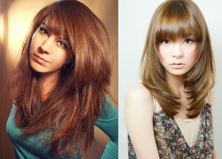 Классическая лесенка на средние волосы с челкой