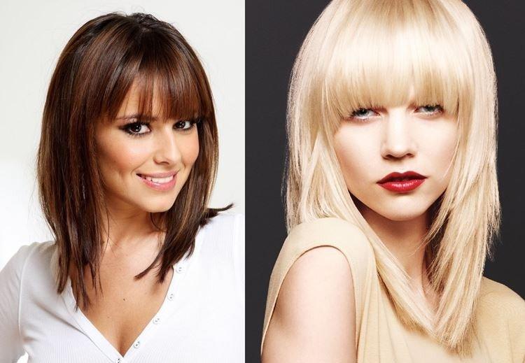 Лесенка на средние прямые волосы с челкой