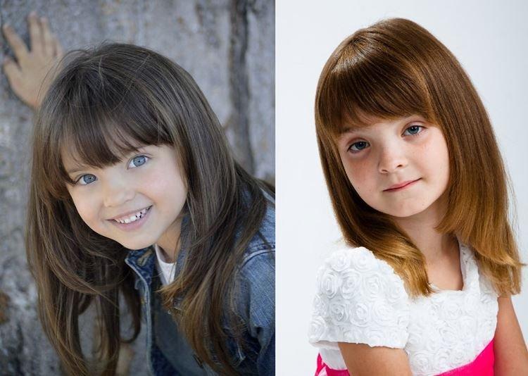 Лесенка на средние волосы с челкой для девочки