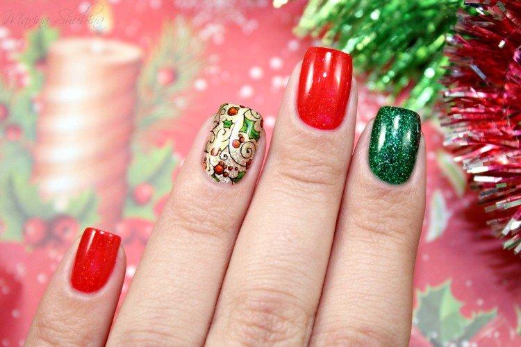 Разноцветный маникюр на Новый год 2021