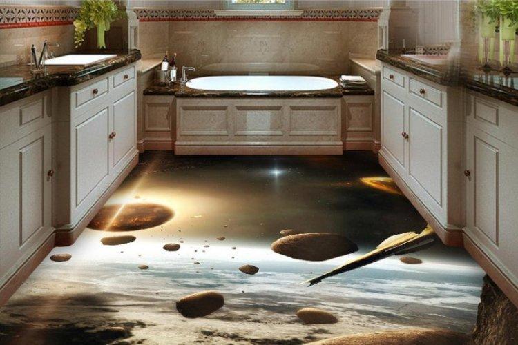 Наливные 3D-полы в ванной комнате - фото