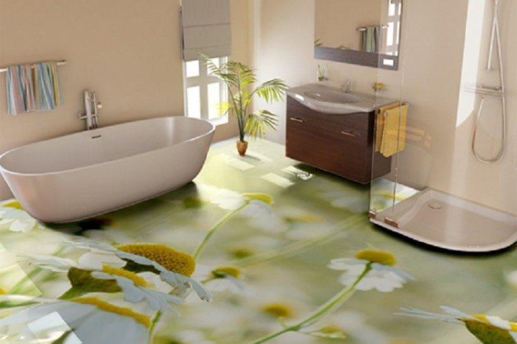 Наливные 3D-полы в ванной комнате - фото