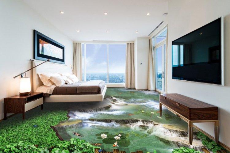 Наливные 3D-полы в спальне - фото