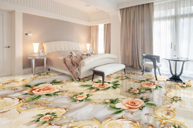 Наливные 3D-полы в спальне - фото