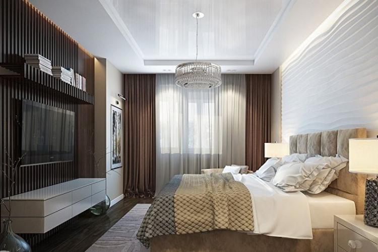 Натяжной потолок в спальне - фото