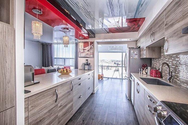 Натяжные потолки с фотопечатью на кухне