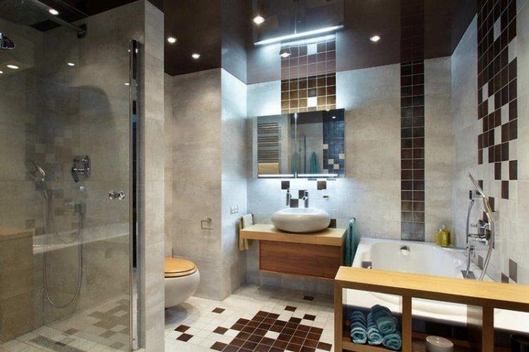 Глянцевые натяжные потолки в ванной комнате