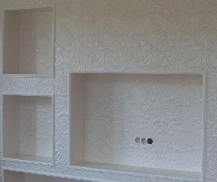 Оклеивание ниши обоями - Ниша из гипсокартона под телевизор