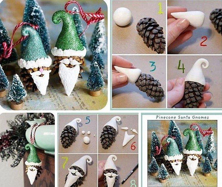 Дед Мороз - Новогодние поделки из шишек для детей