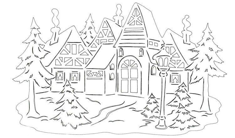 Дома - Новогодние трафареты 2021