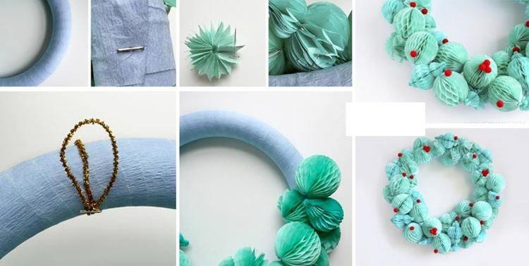 Новогодний венок из бумажных мячиков своими руками