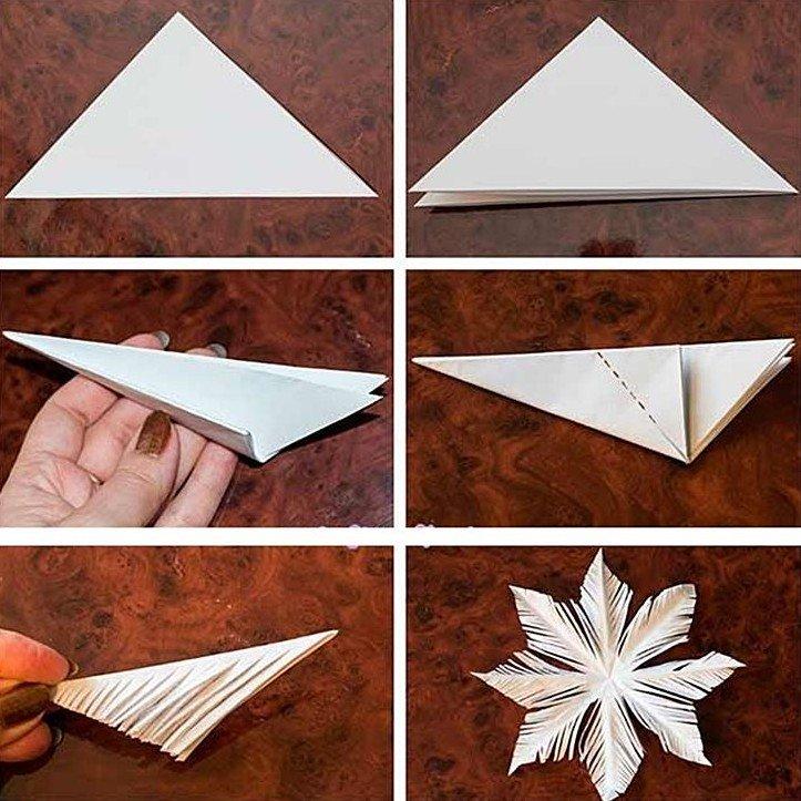 Объемная снежинка с лучами-перьями из бумаги