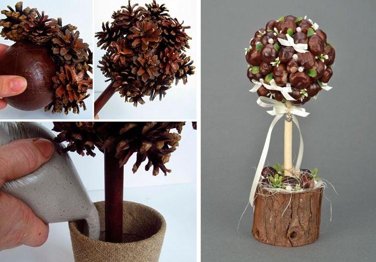 Топиарий из шишек или каштанов - Осенние поделки в детский садик своими руками