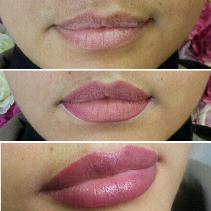 Перманентный макияж губ - фото до и после