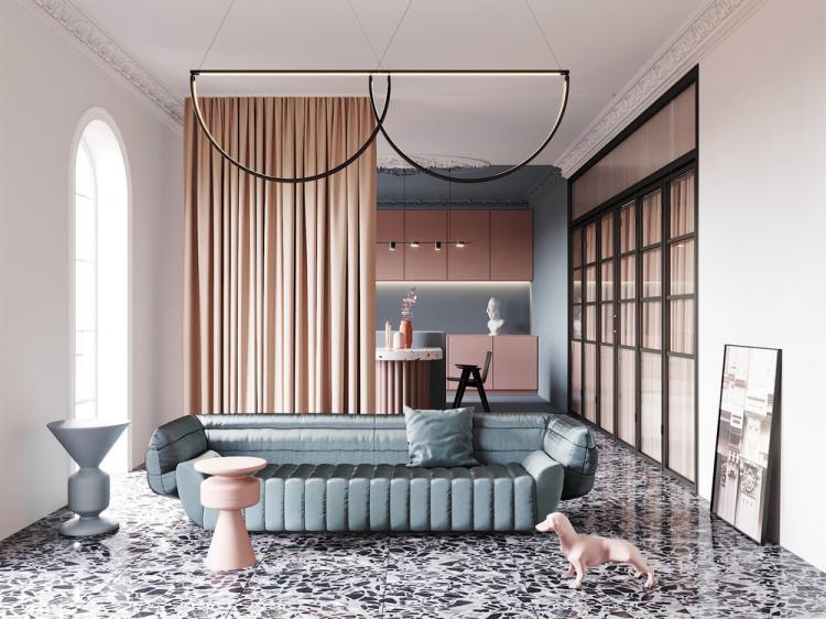 Pink&Blue: Дизайн-проект кухни-гостиной