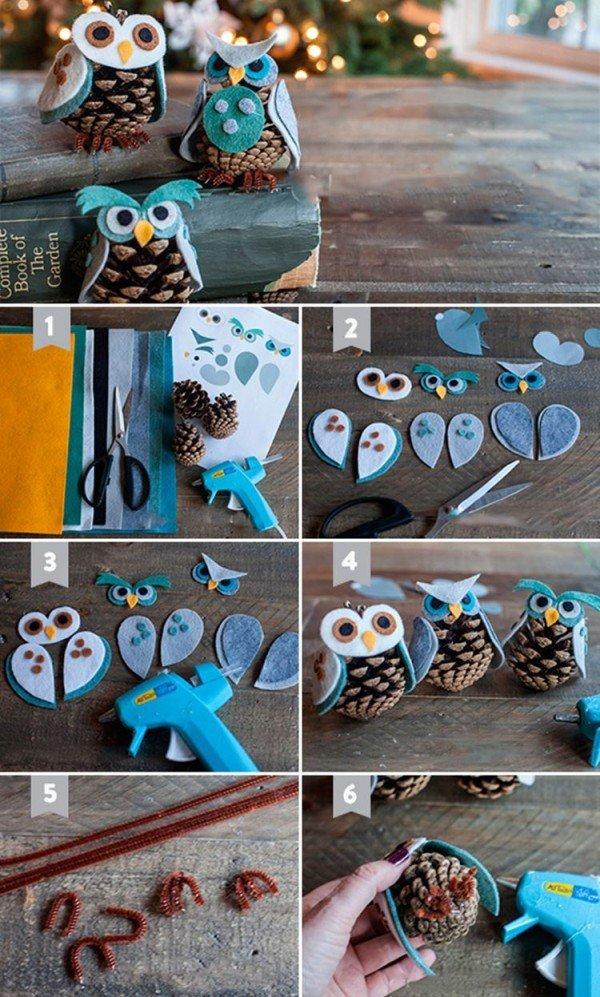 Сова из шишек - подарок на Новый год 2021 своими руками