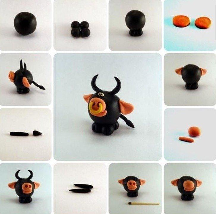 Бычок из полимерной глины - подарок на Новый год 2021 своими руками