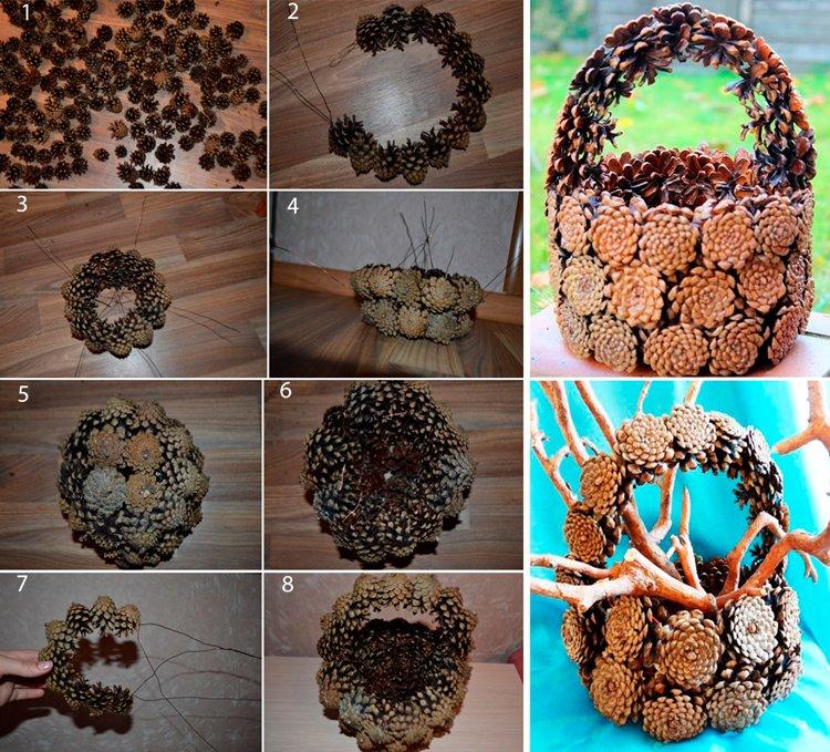 Корзина из шишек - Подарок подруге на День рождения своими руками