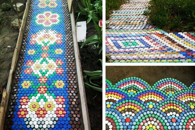 Дорожки из пластиковых крышек - Поделки для дачи и сада своими руками