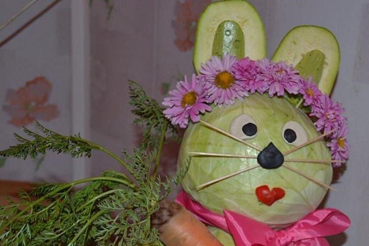 Заяц из капусты - Поделки из овощей для детского сада