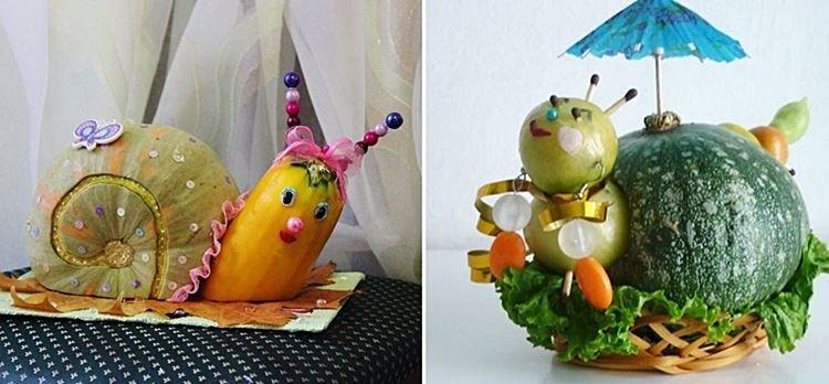Улитка и гусеница из тыквы - Поделки из овощей в школу