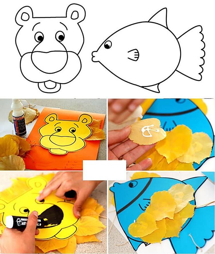 Аппликации из листьев - Поделки из природного материала для детского сада