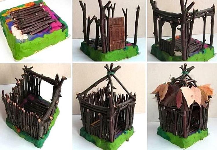 Избушка из веток - Поделки из природного материала для начальной школы