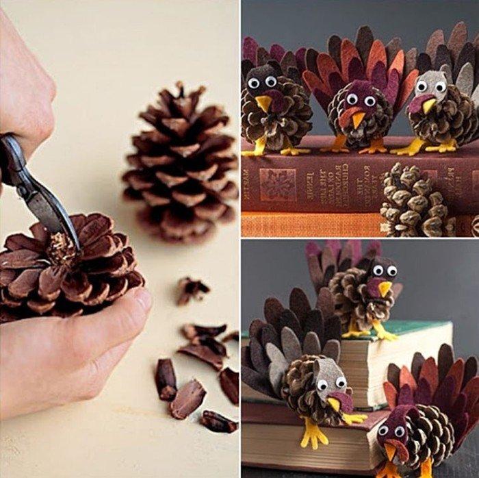 Птицы из шишек и фетра - Поделки из шишек для детей