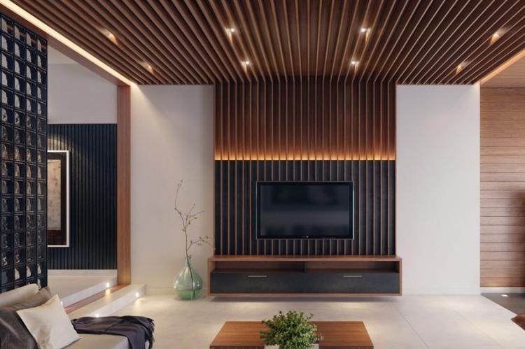 Подвесной потолок в гостиной - фото