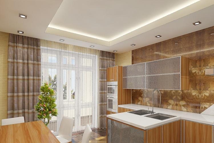 Потолок из гипсокартона на кухне - идеи дизайна фото