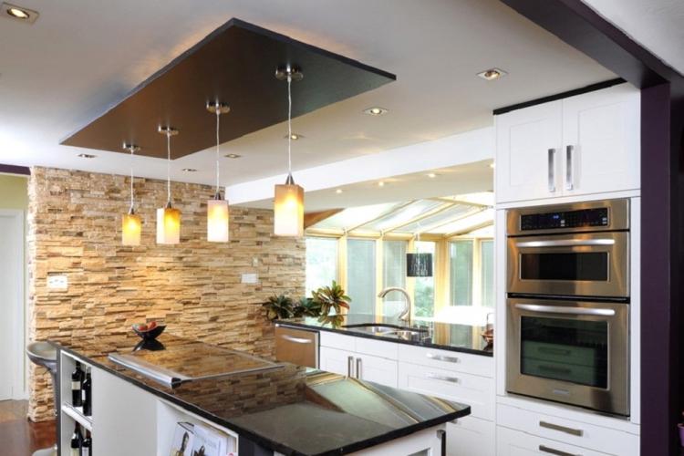 Потолок из гипсокартона на кухне - идеи дизайна фото