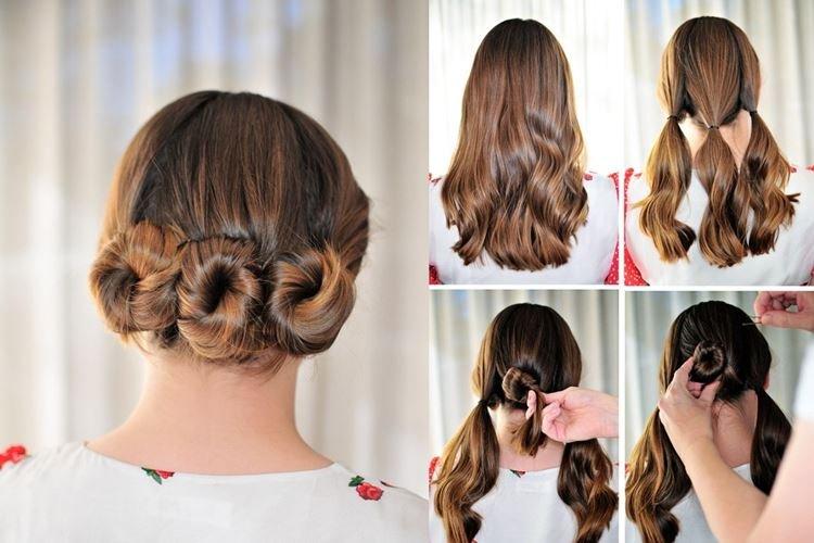 Несколько пучков - Прически на длинные волосы на каждый день