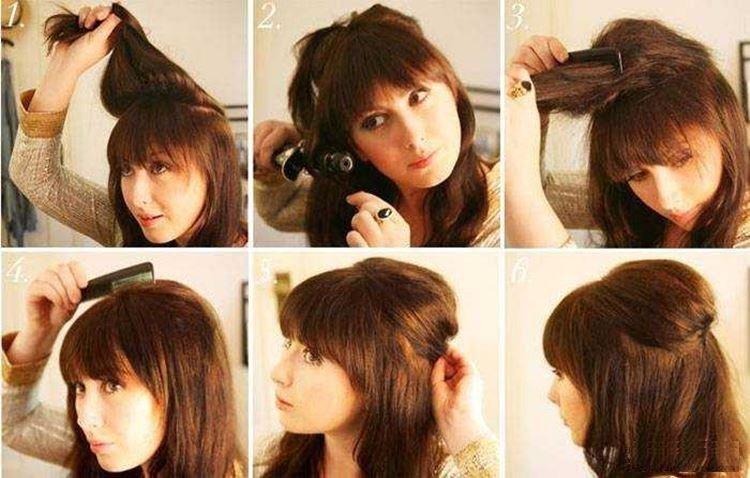 Начес на макушке - Прически на каждый день на средние волосы с челкой