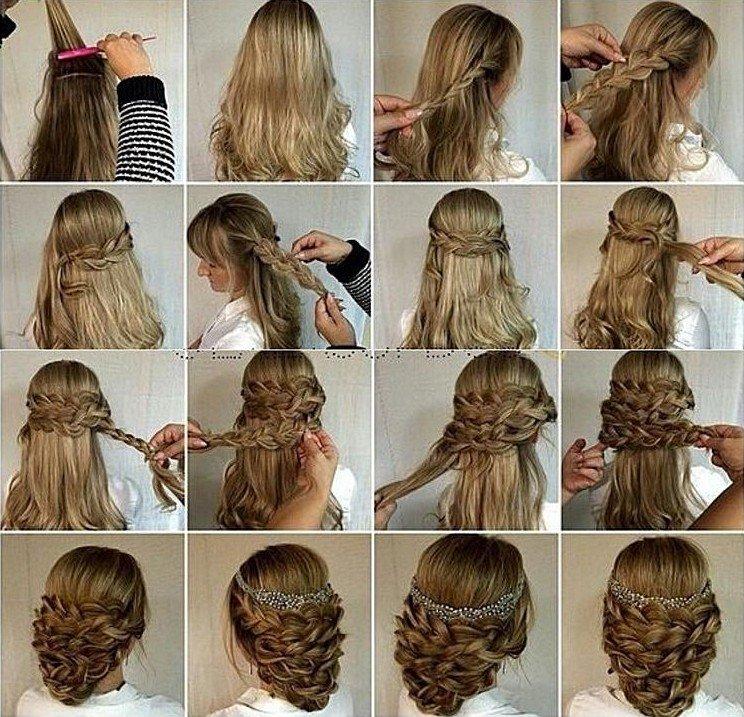 Укладка из косичек для густых волос - Прически на Новый год 2021 на длинные волосы