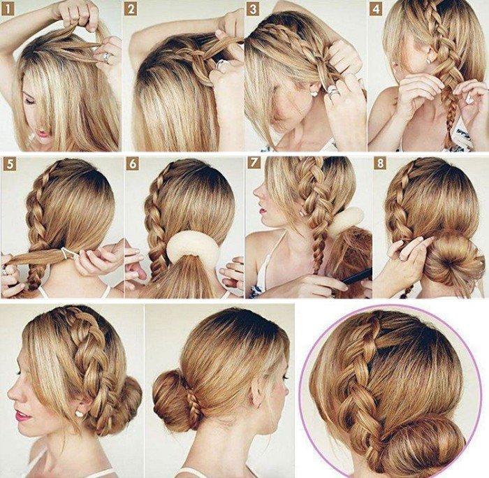 Пучок на резинке с косой - Прически на Новый год 2021 на средние волосы