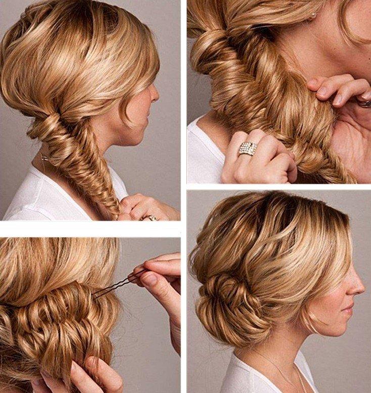 Рыбий хвост в пучке - Прически на Новый год 2021 на средние волосы